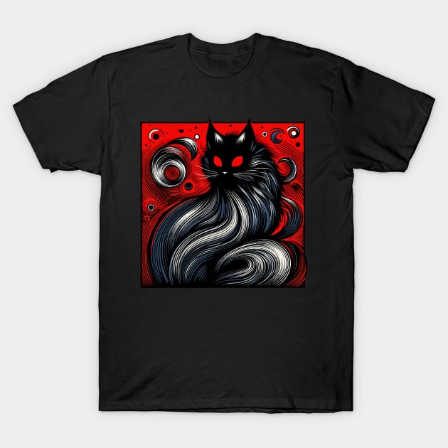 Funny Abstract Art Black Cat Demon T-Shirt by TomFrontierArt